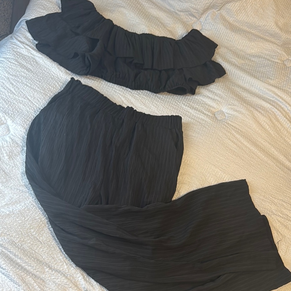 Chic Black Ruffled Two-Piece Set